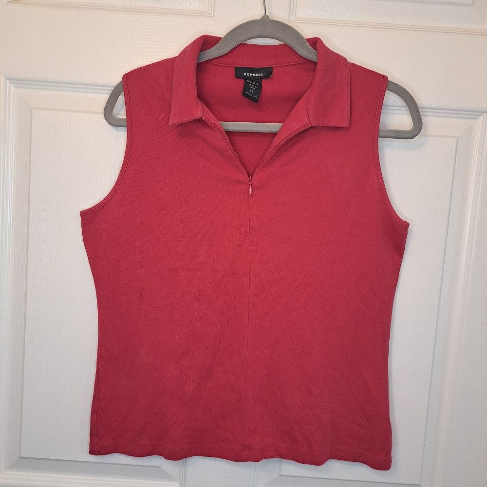 Express Red Sleeveless Collared Zip Neck Tank Blouse Size XL